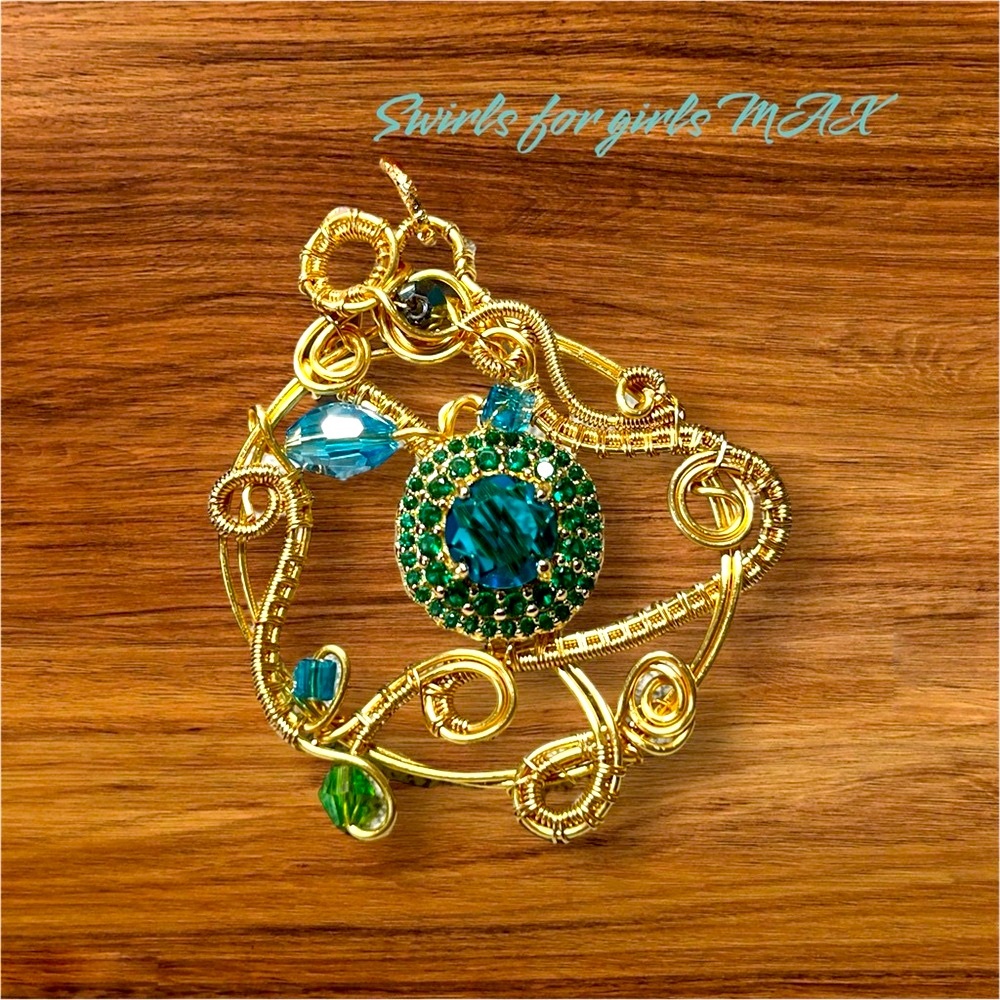 Swirls for girls-custom made bespoke pendant-with Emerald Green and teal